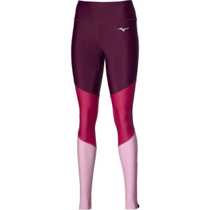 Mizuno CORE LONG TIGHT Dámské běžecké elastické kalhoty, Vínová,Růžová,Červená, velikost XL