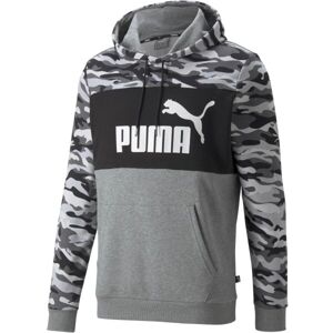 Puma ESSENTIALS+ CAMO HOODIE Pánská sportovní mikina, šedá, veľkosť XL