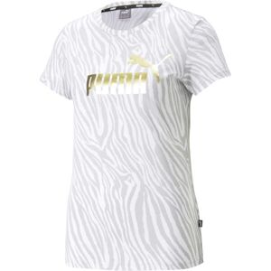 Puma ESS+ TIGER AOP TEE Dámské triko, Bílá,Zlatá, velikost L