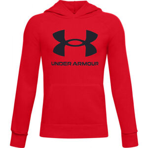 Under Armour RIVAL FLEECE HOODIE Chlapecká mikina, červená, velikost L